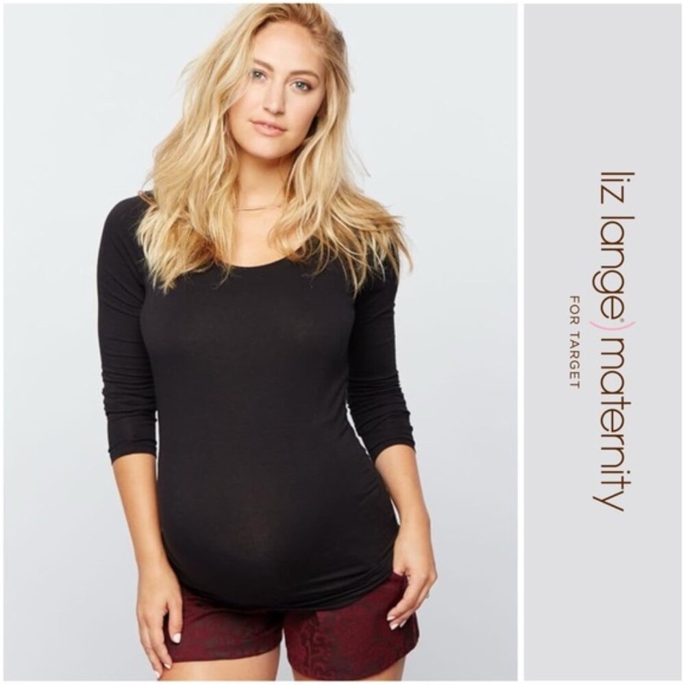 Liz Lange Maternity | Black 3/4th Length Sleeve Scoop Neck Top | Size Medium